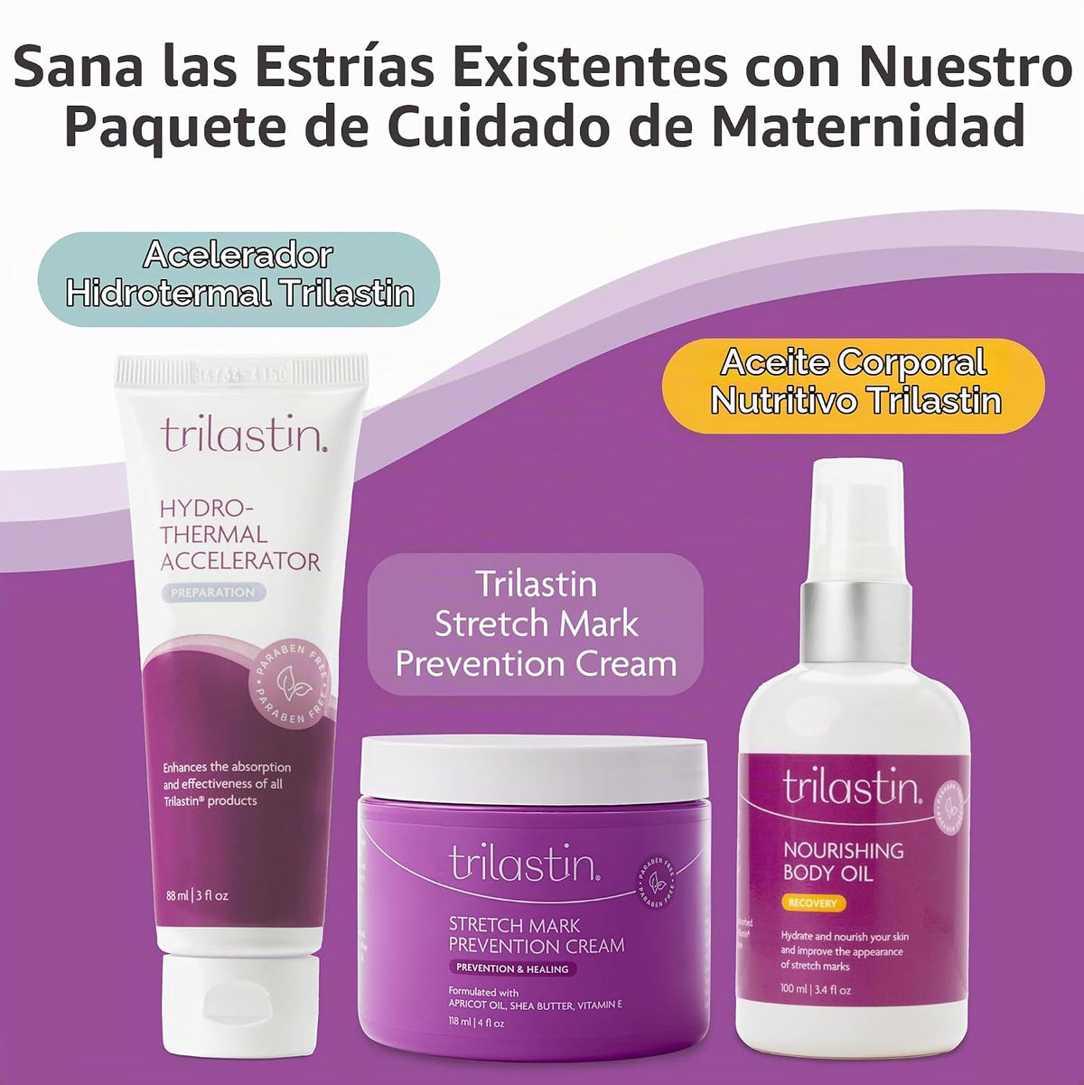 TriLASTIN Crema de estrías para el embarazo, crema hidratante para...