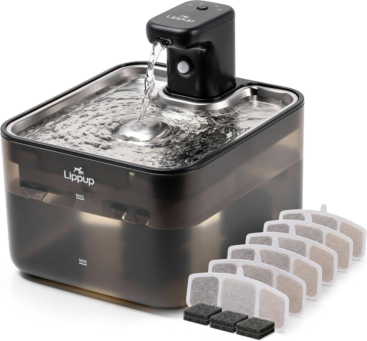 LIPPUP Fuente de agua inalámbrica para gatos de 88 oz\/2.6 L, fuent...