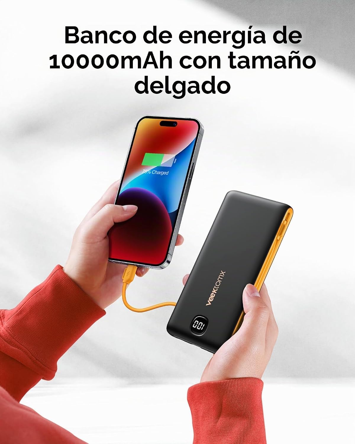 Cargador portátil VEEKTOMX de 10000 mAh con cables integrados y enc...
