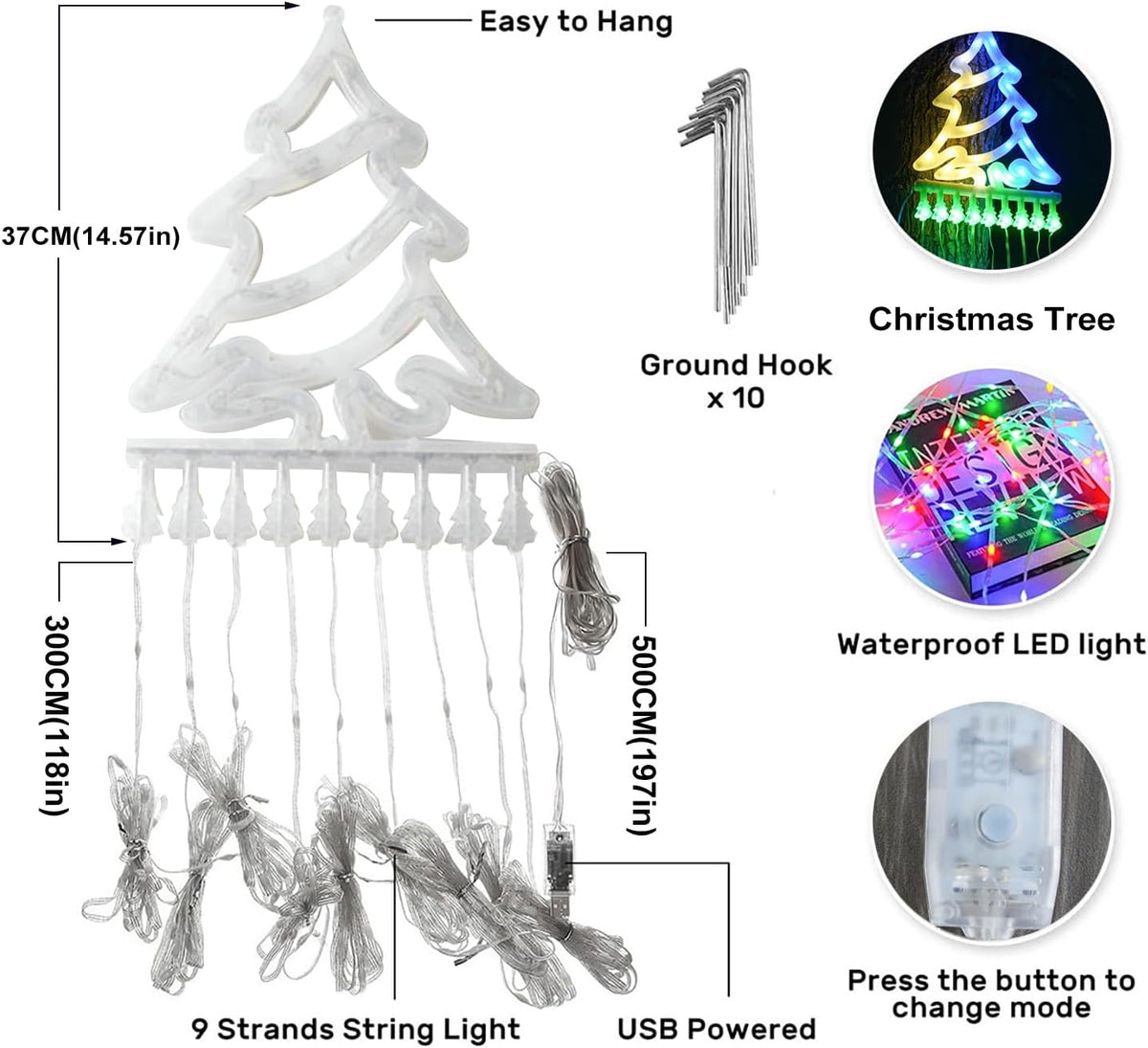 Decoraciones de Navidad para Exteriores Luces de Cadena para Árbol...