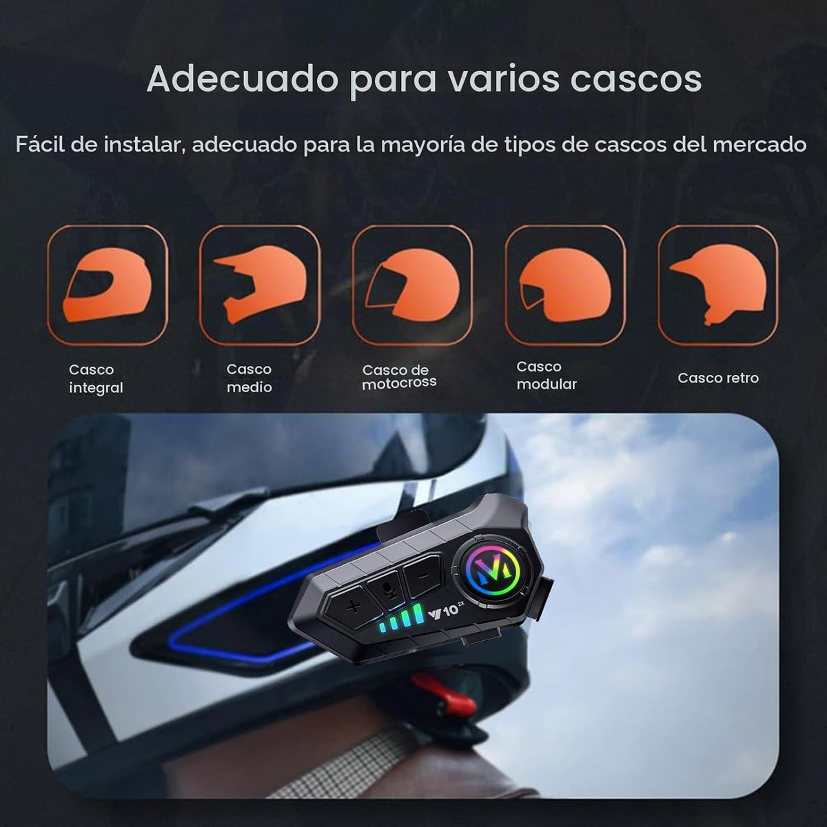 Casco de motocicleta, intercomunicador Bluetooth IP65, resistente a...