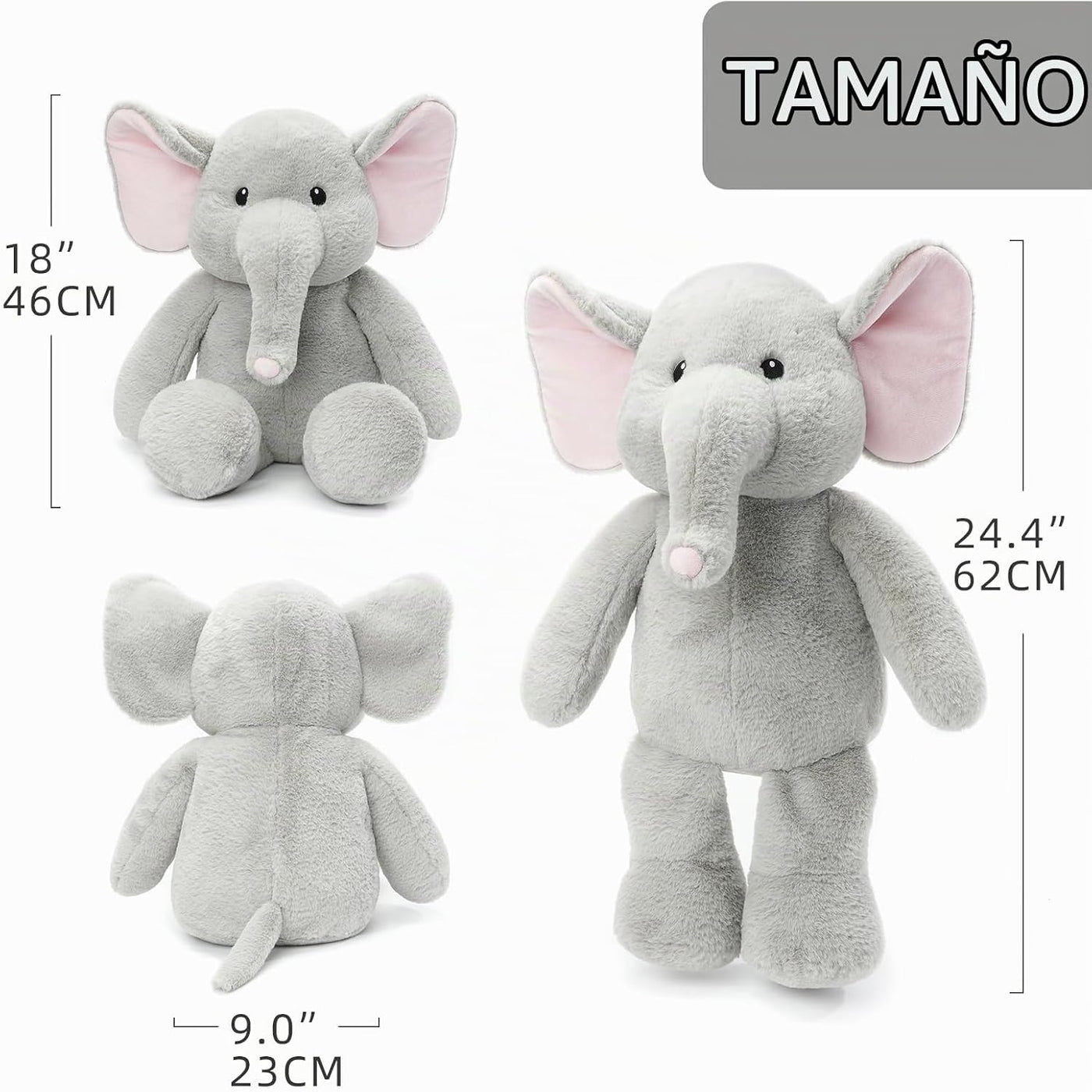 WEIGEDU Juguete de peluche de elefante de peluche aderezable, 24.4...