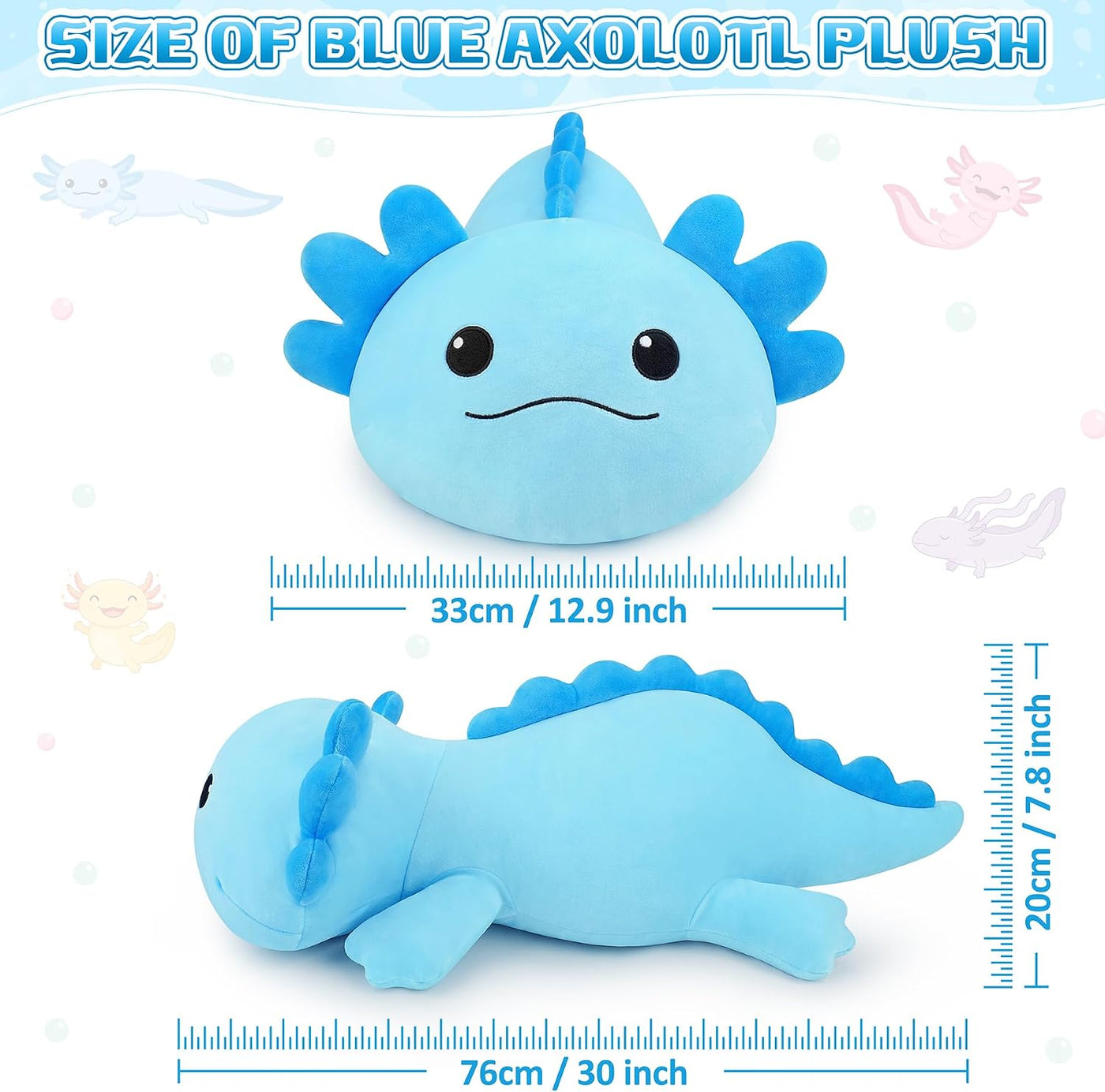 Peluche de ajolote azul gigante de 30 pulgadas, almohada de felpa d...