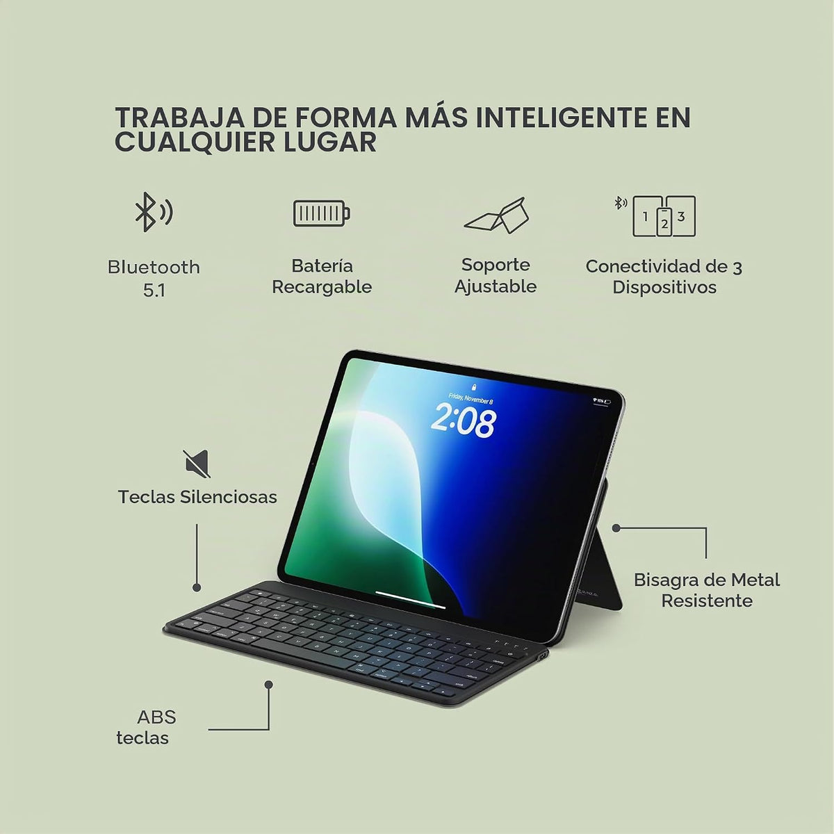 Satechi OntheGo - Teclado Bluetooth con soporte ajustable, conecta...