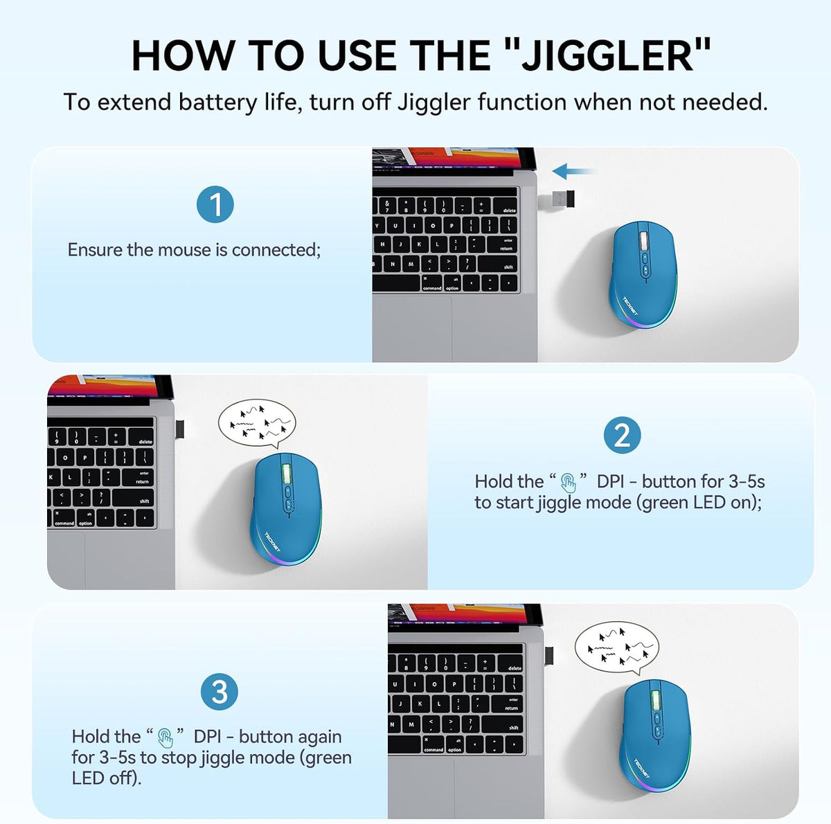 TECKNET Ratón inalámbrico Jiggler, mouse recargable con motor de mo...