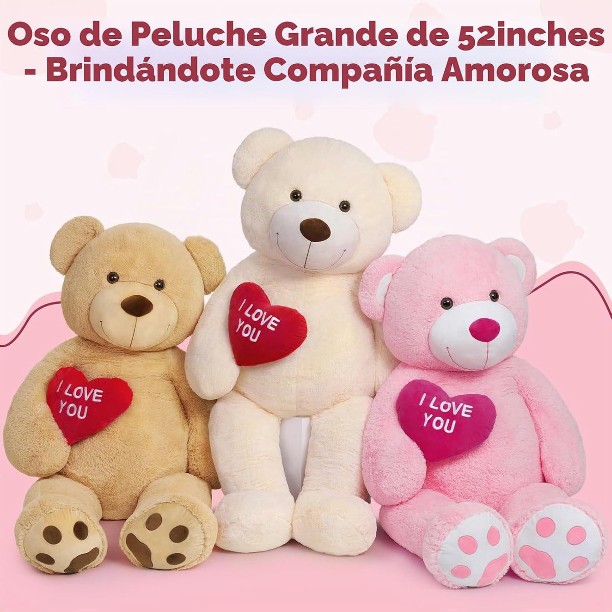 MaoGoLan - Oso de peluche grande de 132 cm, oso de peluche rosa gig...