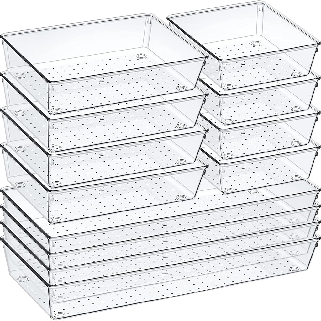 12 Pack de organizadores de cajones de plástico transparente, juego...