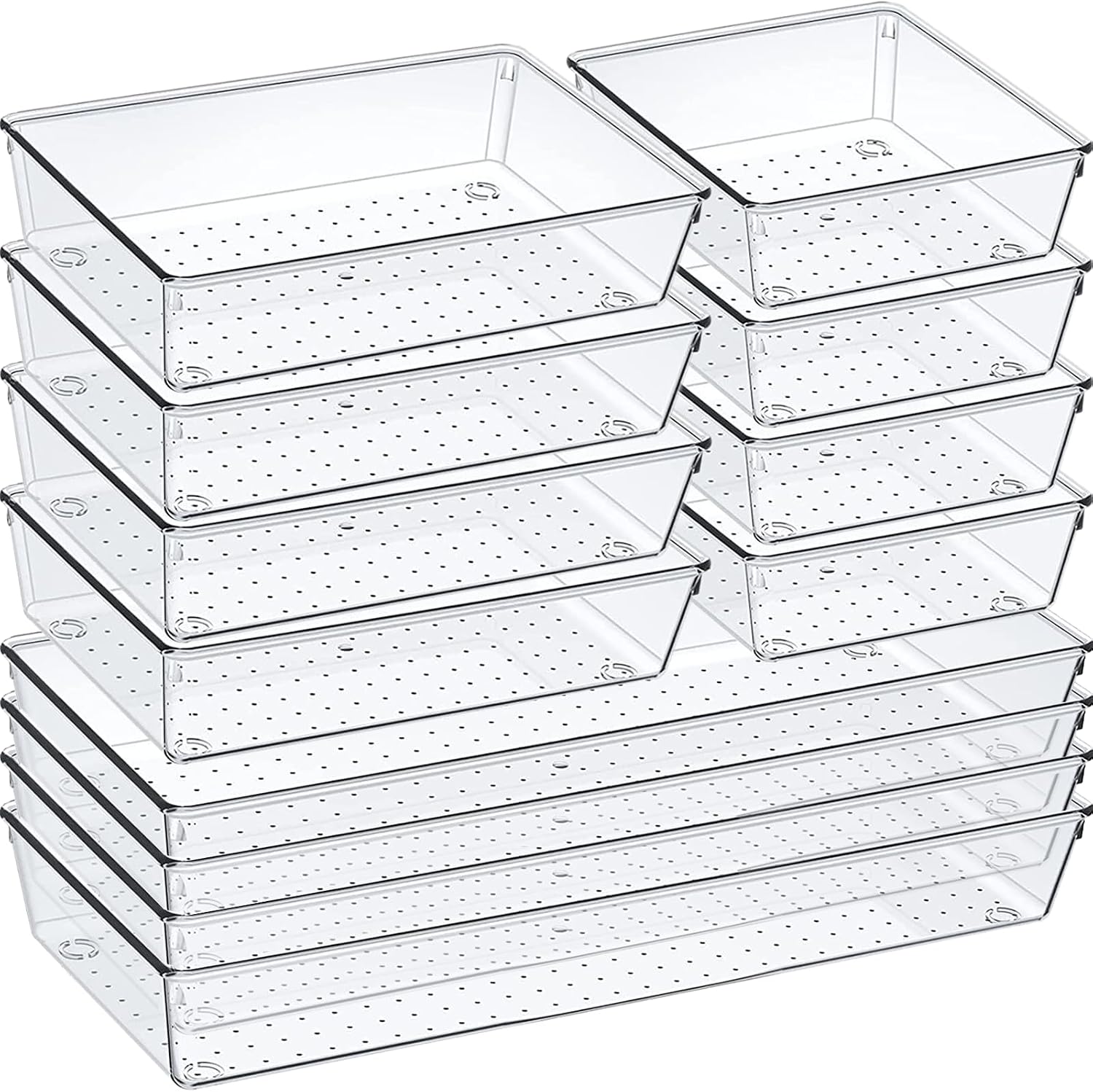 12 Pack de organizadores de cajones de plástico transparente, juego...