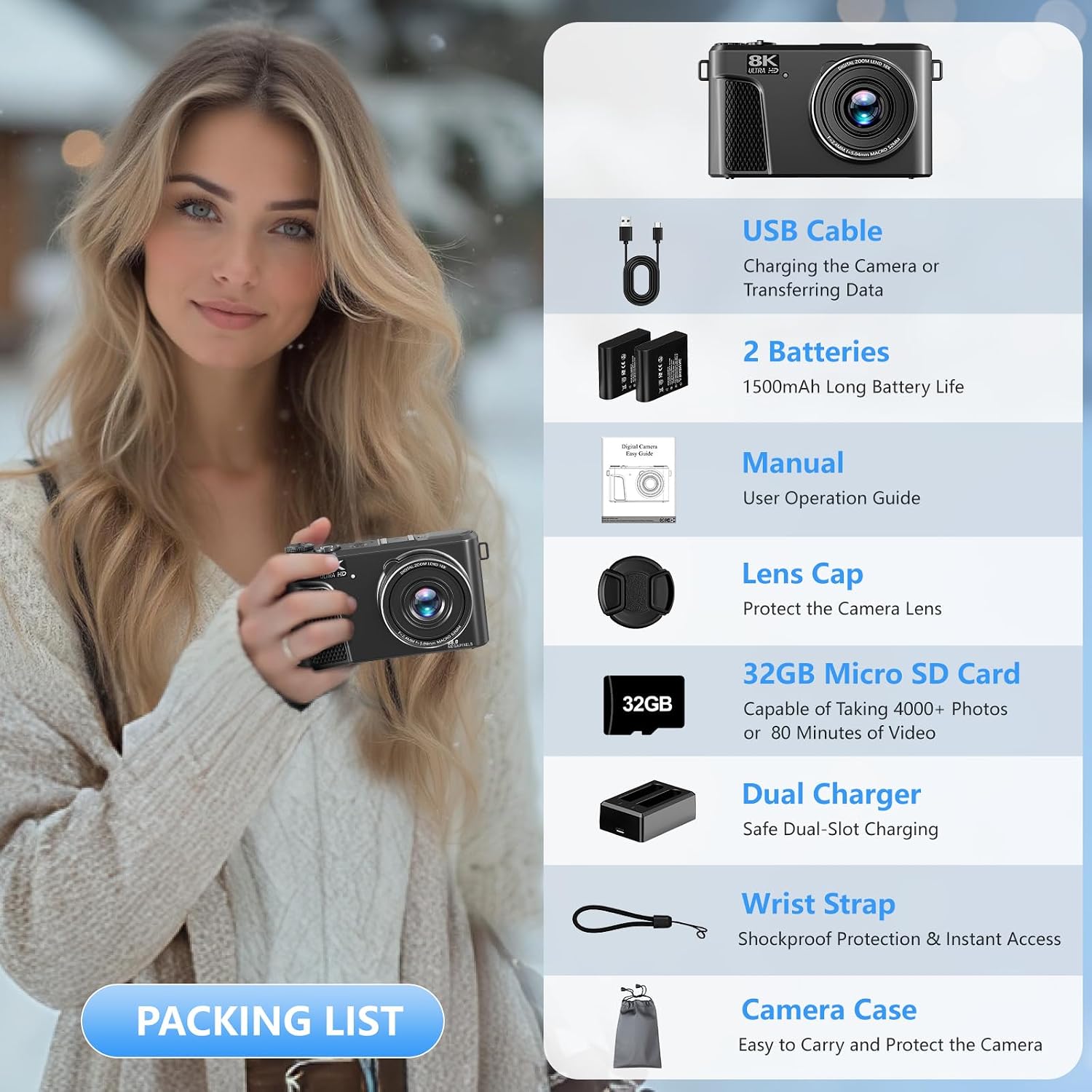Cámara digital 8K para fotografía, cámara de vlogging para YouTube...