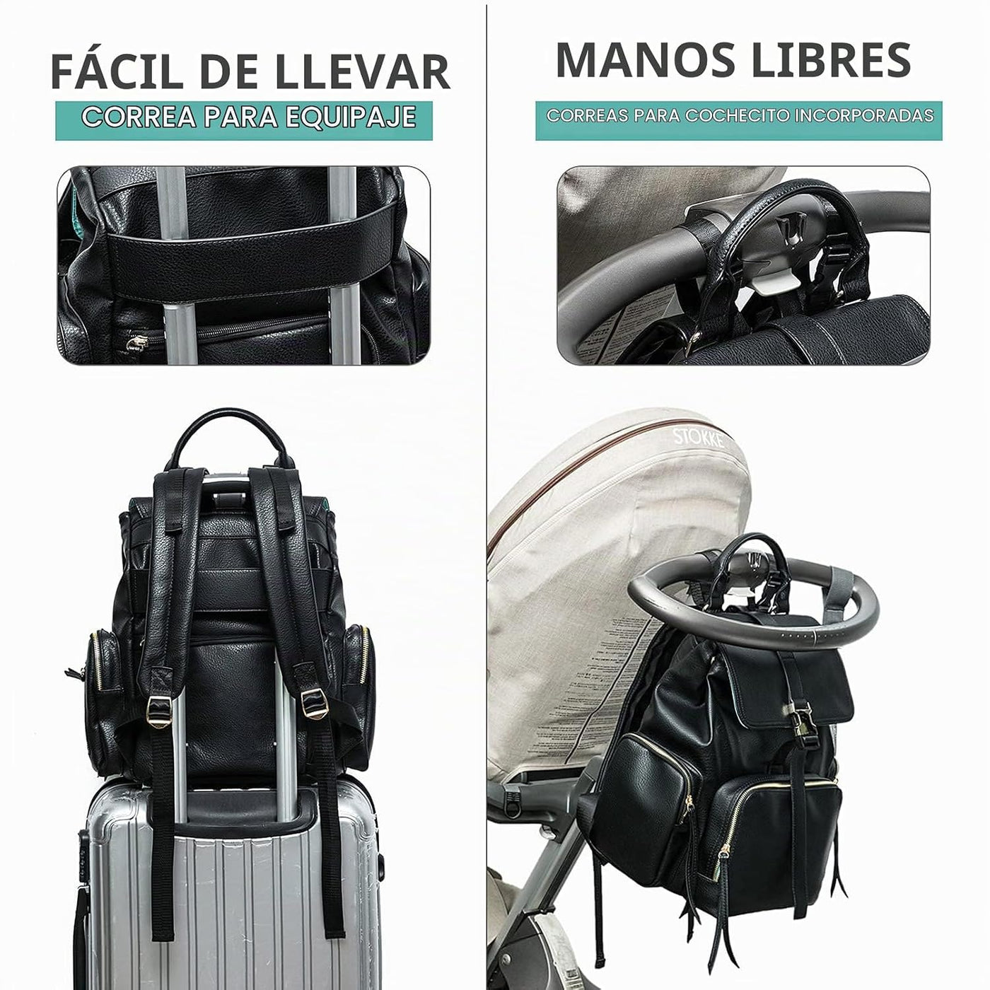 Mochila para pañales Mominside, mochila de cuero para mujer, bolsa...