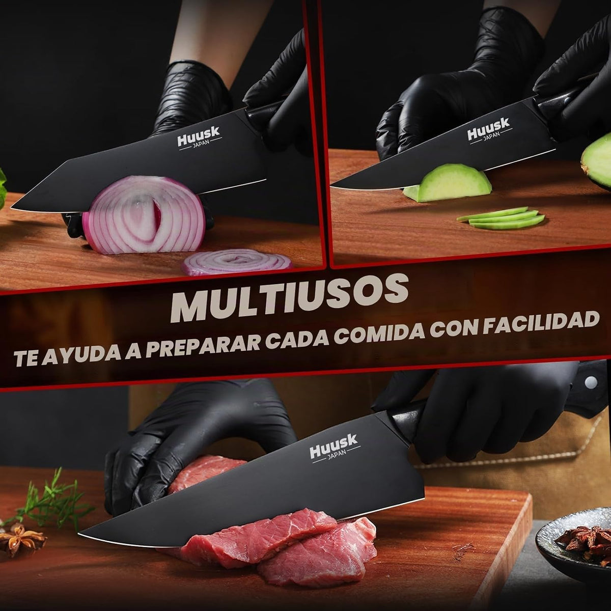 Huusk - Juego de cuchillos de cocina japoneses para cocina, 3 pieza...