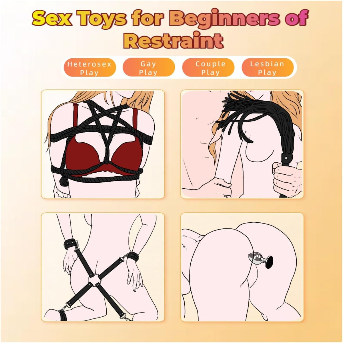 Kits de Restricciones de Bondage Sexual Juguetes BDSM 12 Piezas Esp...