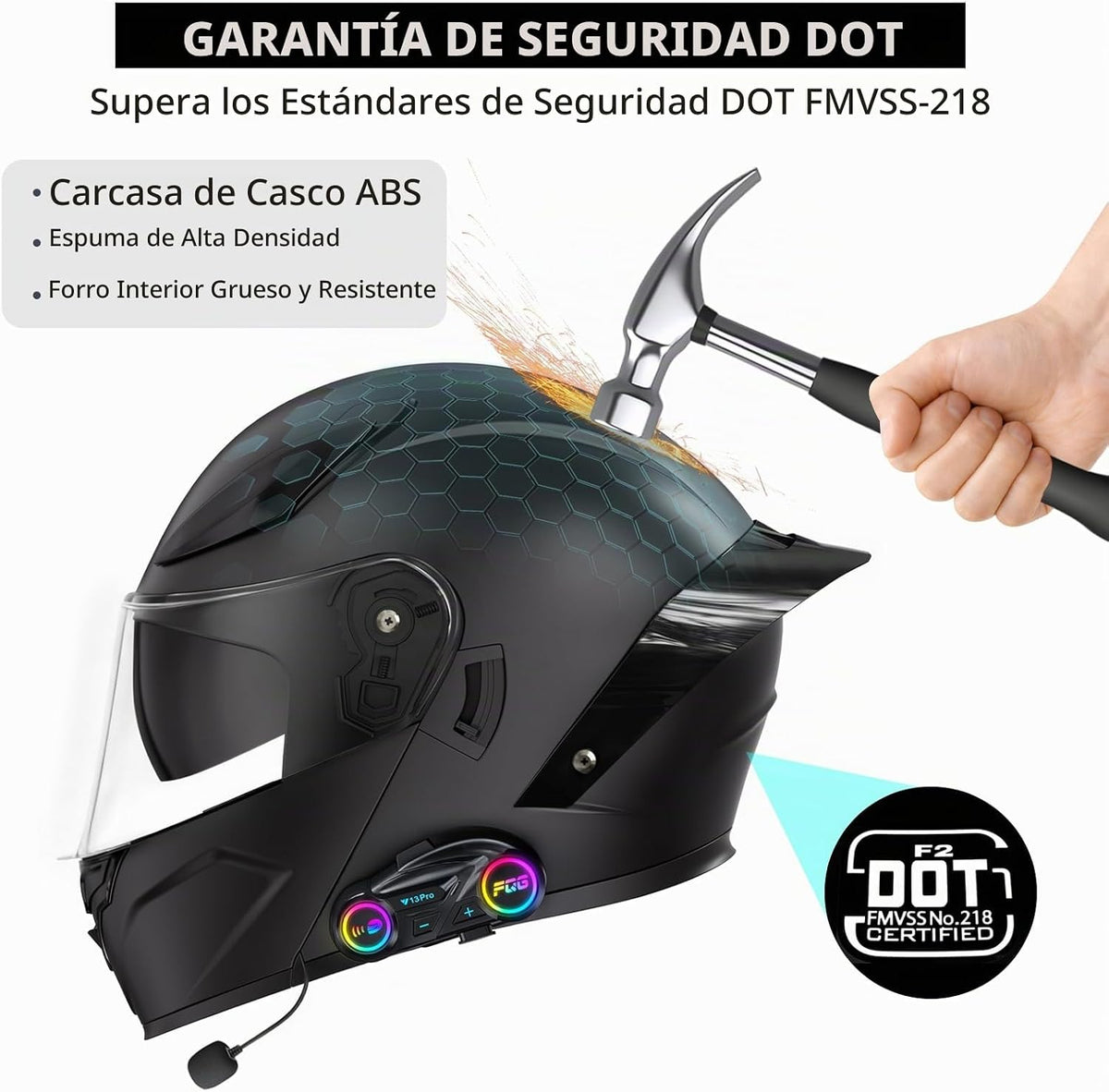 Pvxruioz Casco modular de motocicleta con Bluetooth, DOT | Casco de...