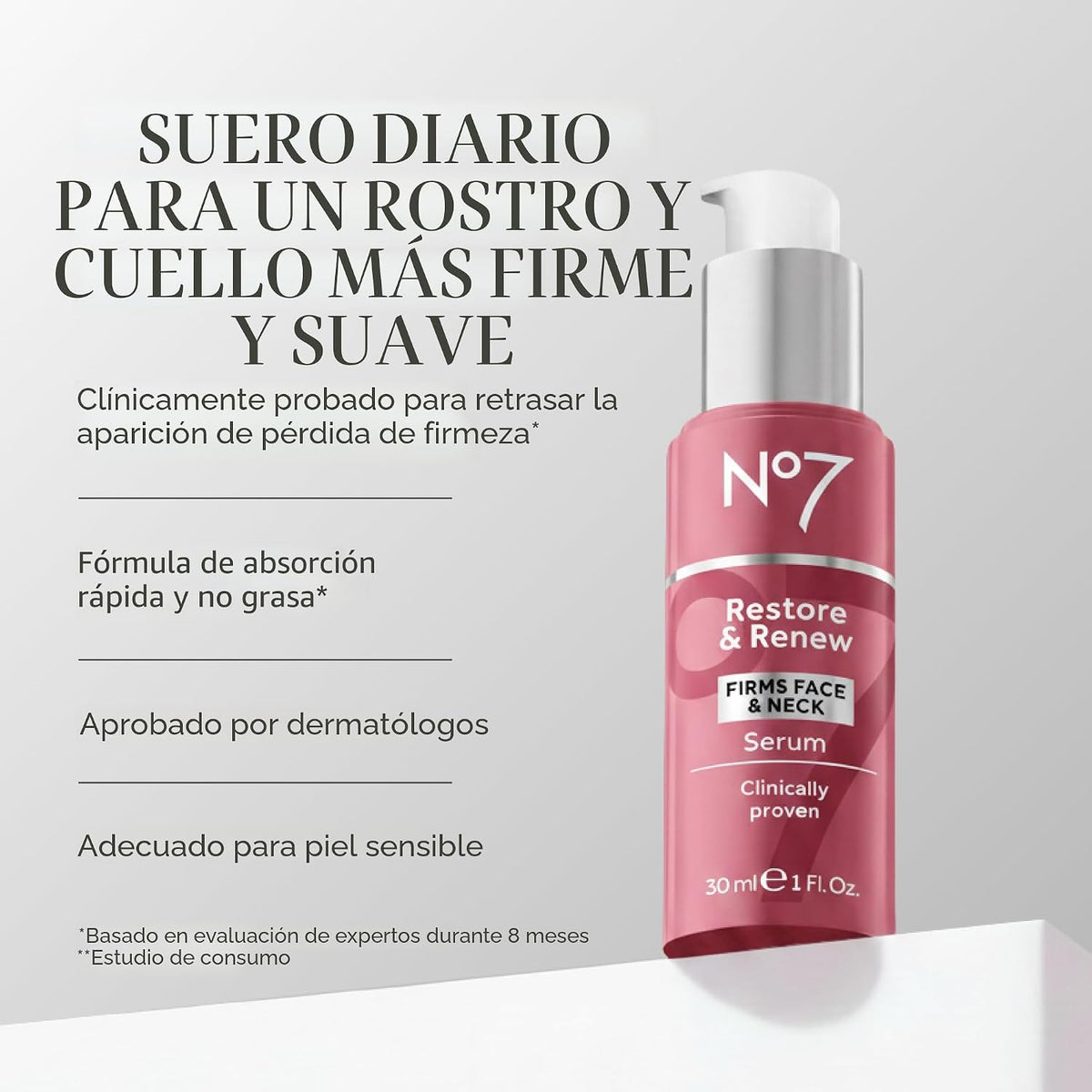 No7 Restore & Renew Sculpting Face & Neck Serum, 1 fl oz | Fórmula...