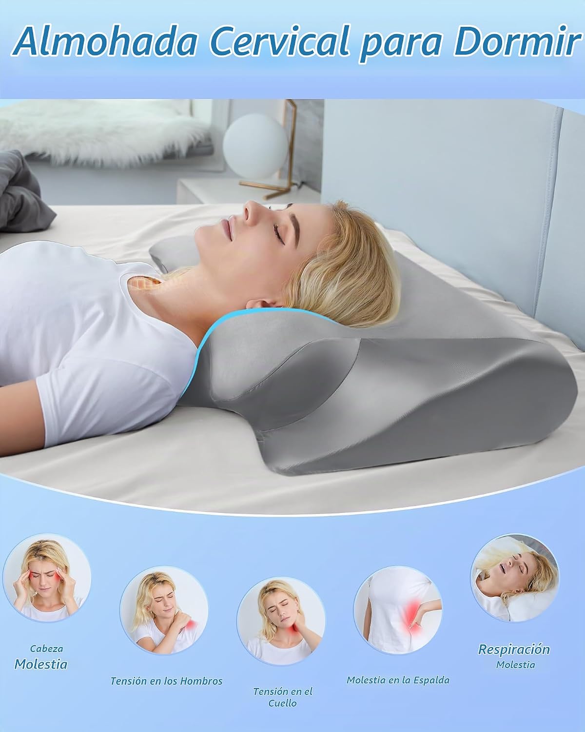 HOMCA Almohada cervical de espuma viscoelástica 2 en 1, almohada or...