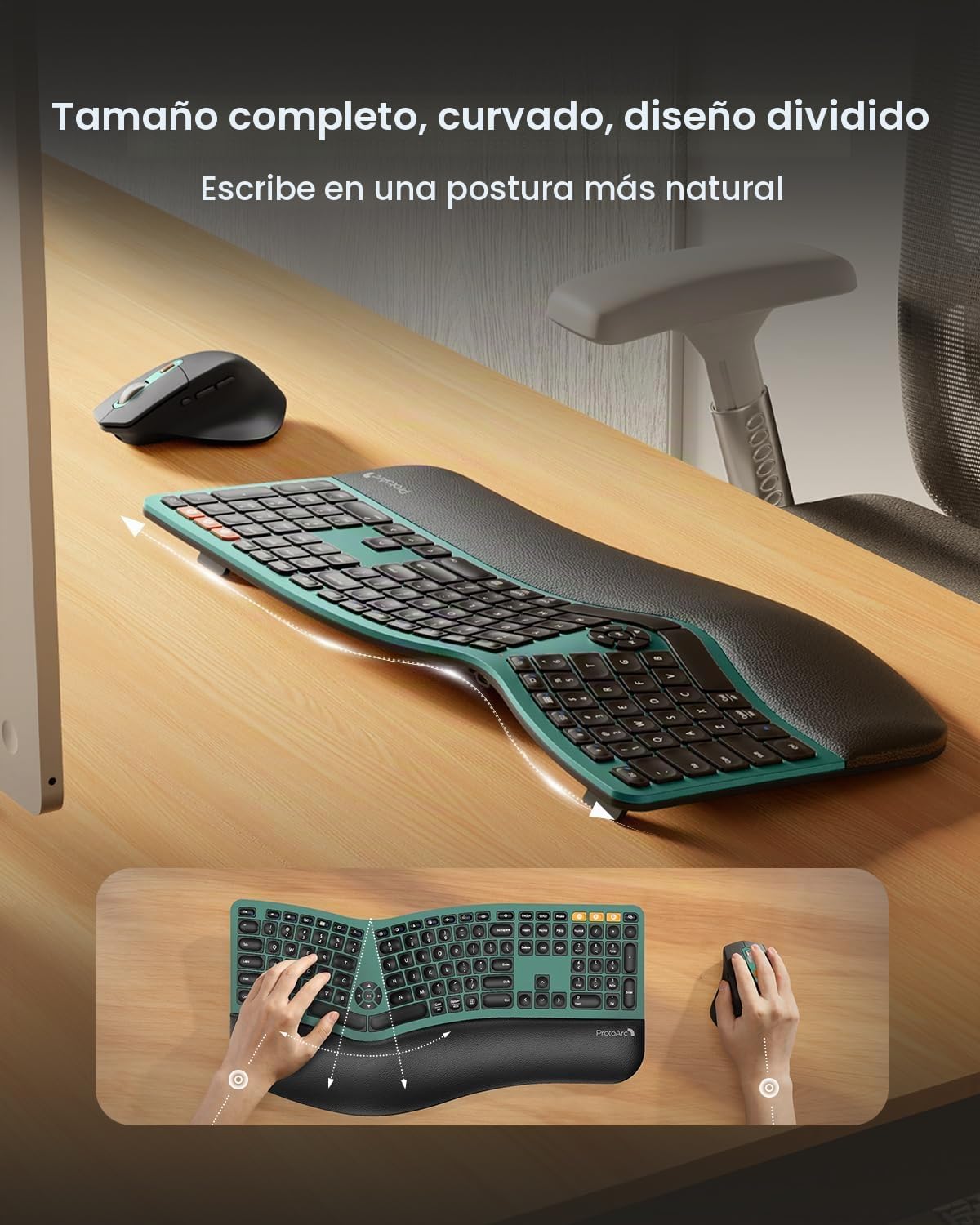 ProtoArc EKM01 Plus Combo de ratón y teclado ergonómico inalámbrico...