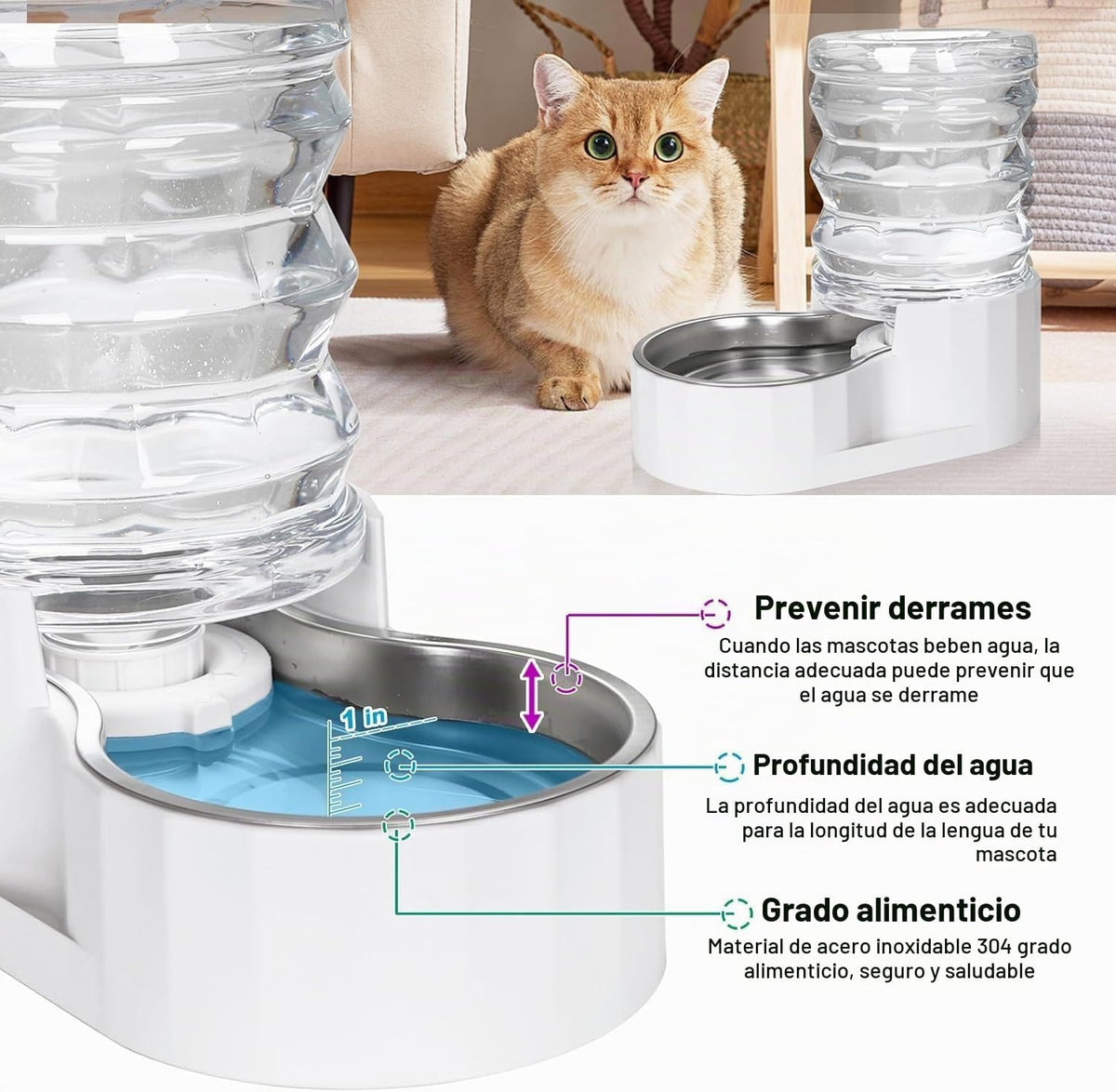 RIZZARI Dispensador de agua para gatos por gravedad de 5L: filtrado...