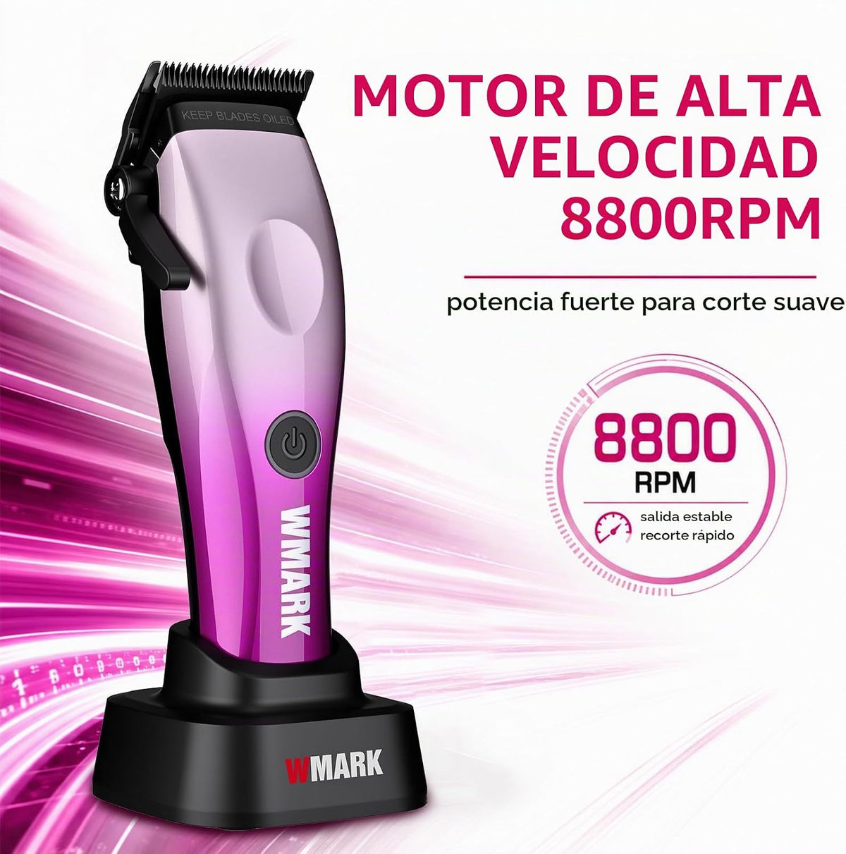 WMARK Cortapelos inalámbrico recargable profesional, hoja fija de m...