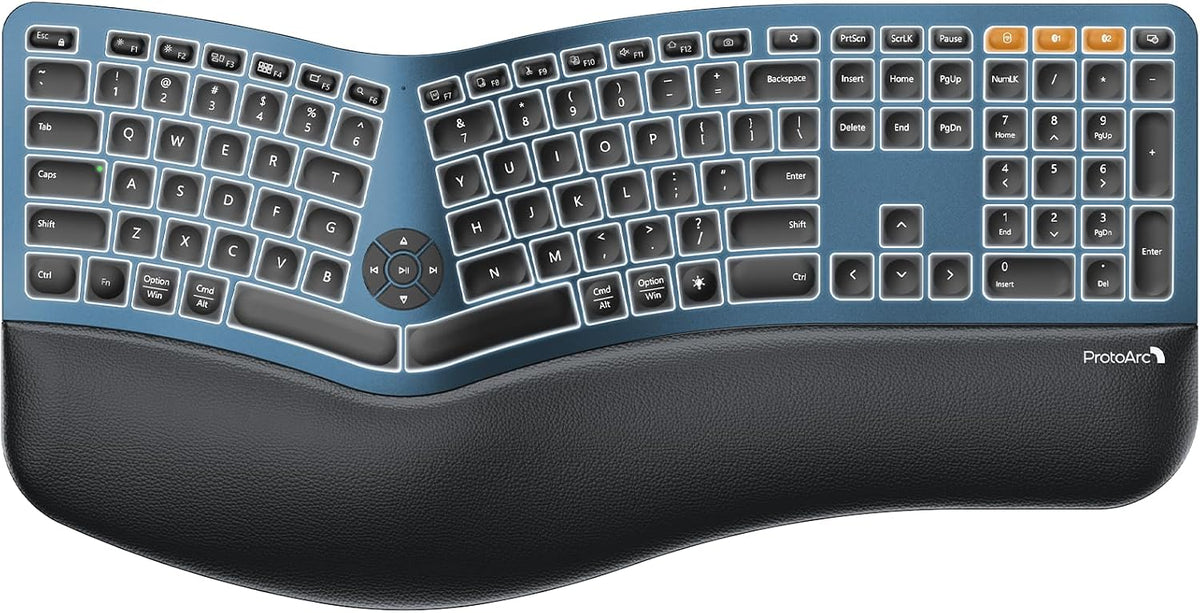 ProtoArc Teclado ergonómico Bluetooth retroiluminado, EK01 Plus, te...
