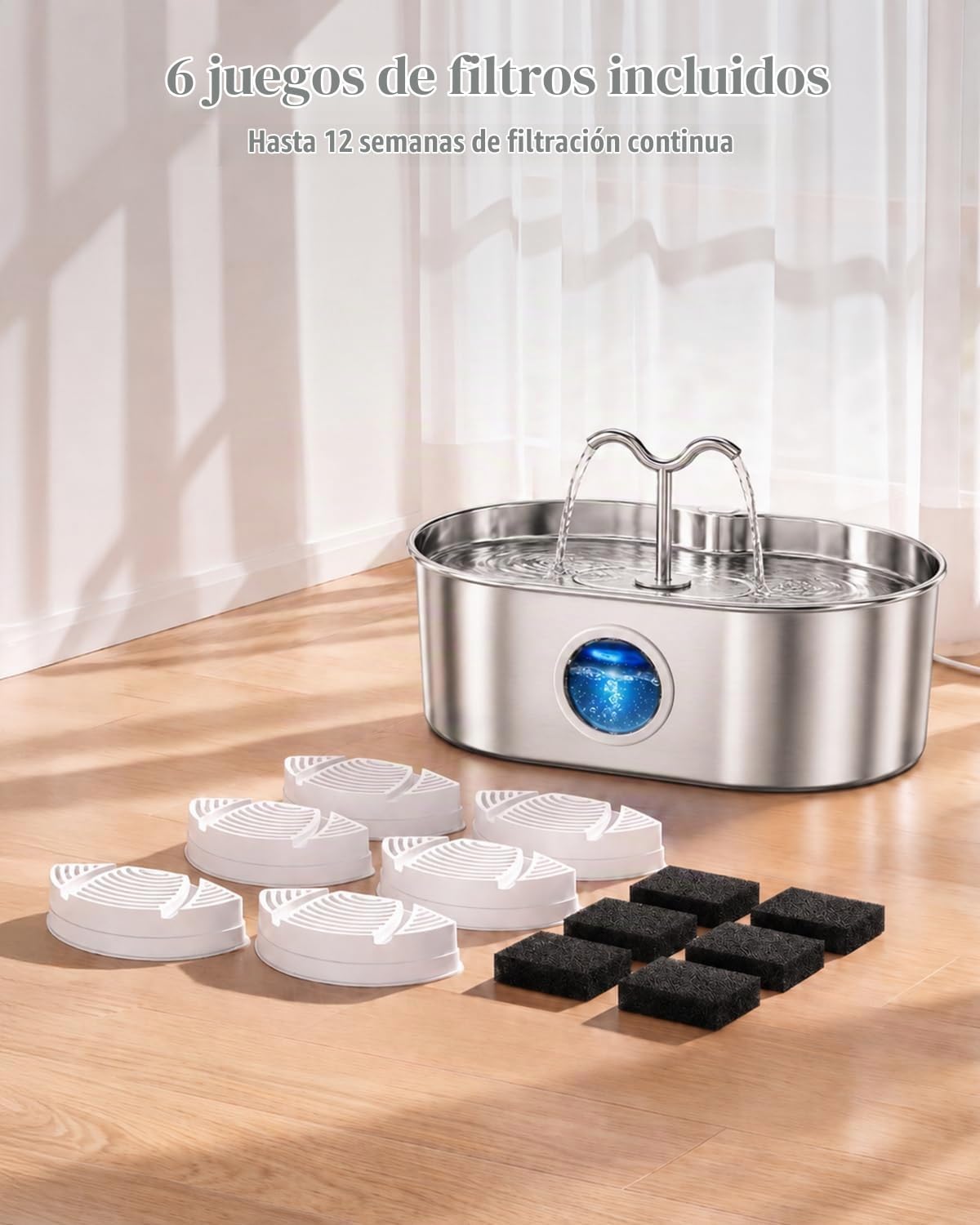 Fuente de agua para perros, fuente de agua de acero inoxidable de 2...