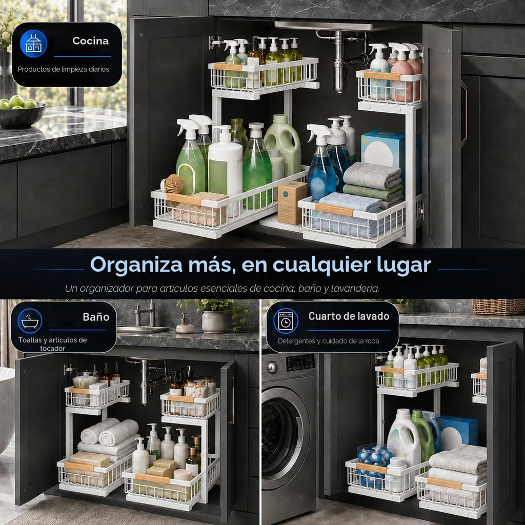 GeeBom Organizador para debajo del fregadero, organizador de armari...