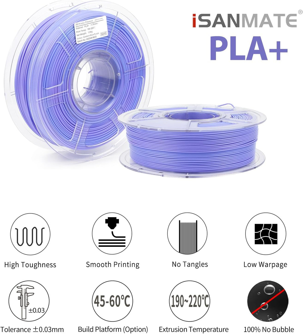 iSANMATE - Filamento para impresora 3D, filamento PLA de 1.75mm, fi...