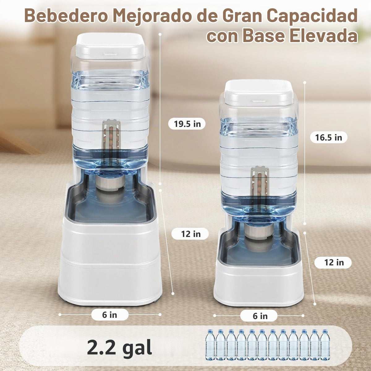 Dispensador de agua automático para mascotas de 2.2 galones para pe...