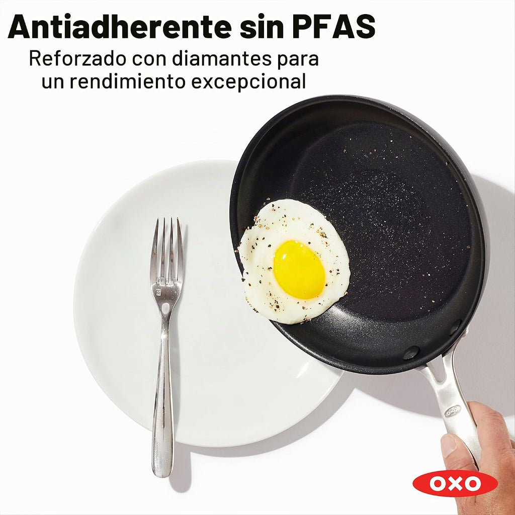 OXO Juego de 3 sartenes mejoradas de 8, 10 y 12 pulgadas, cerámica...