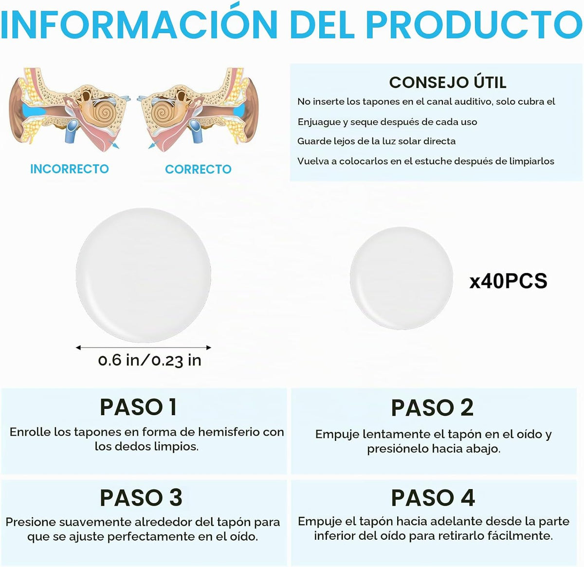 40 tapones para los oídos de silicona, tapones para los oídos de si...
