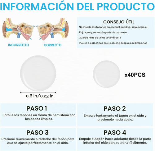 40 tapones para los oídos de silicona, tapones para los oídos de si...