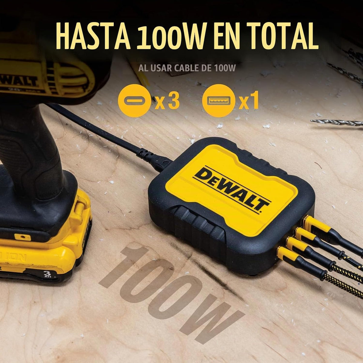 DEWALT Bloque de cargador USB C de 4 puertos de 100 W y banco de en...
