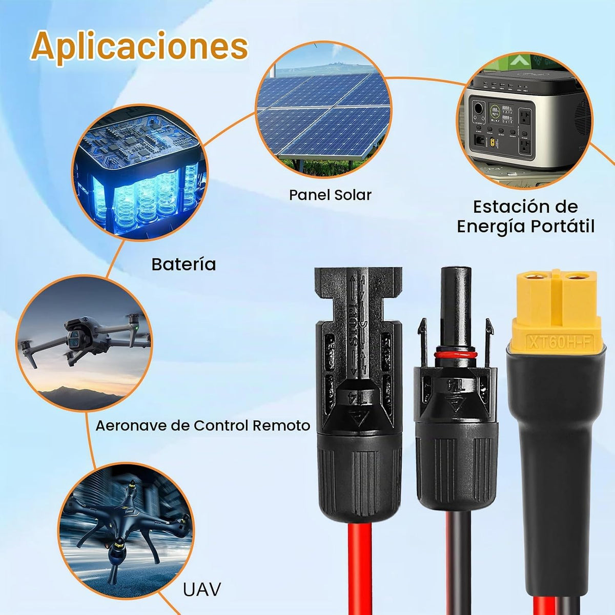 Cable de extensión solar XT60 de 10 AWG 75 pies 2 3 6 10 10 15 20 2...