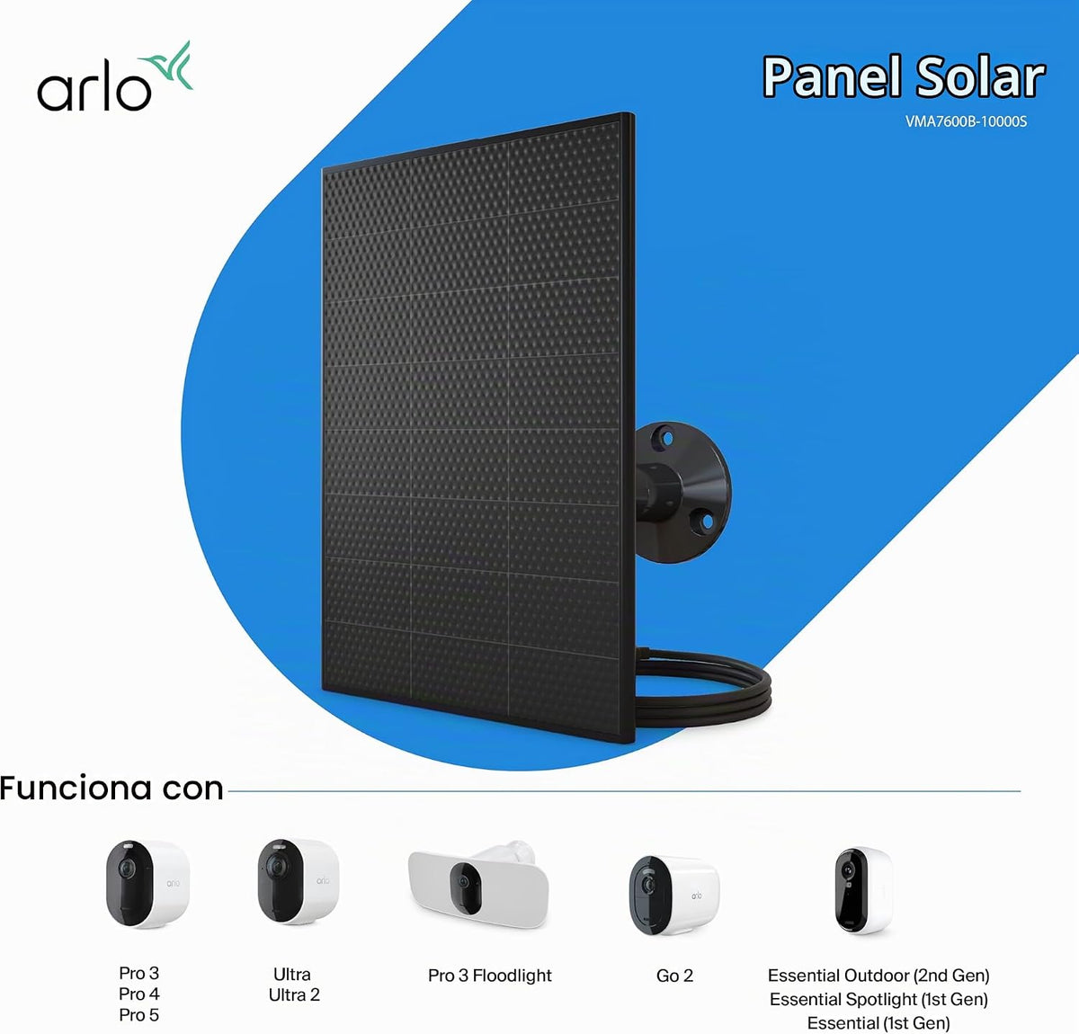 Arlo Cargador de panel solar (negro), accesorio certificado por Arl...