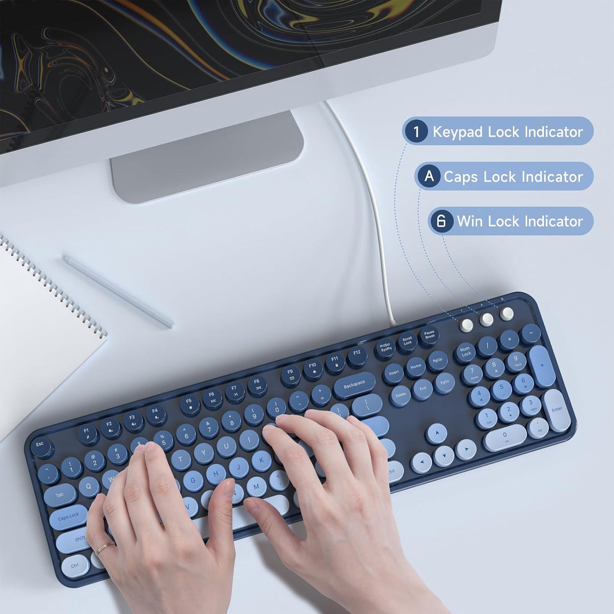 Dilter Teclado con cable, teclados de máquina de escribir de tamaño...