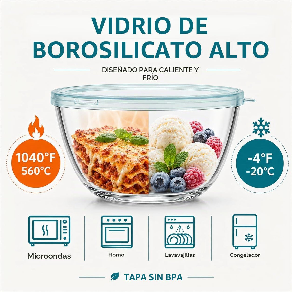 Luvan Juego de cuencos de vidrio para mezclar con tapas (4.5 cuarto...