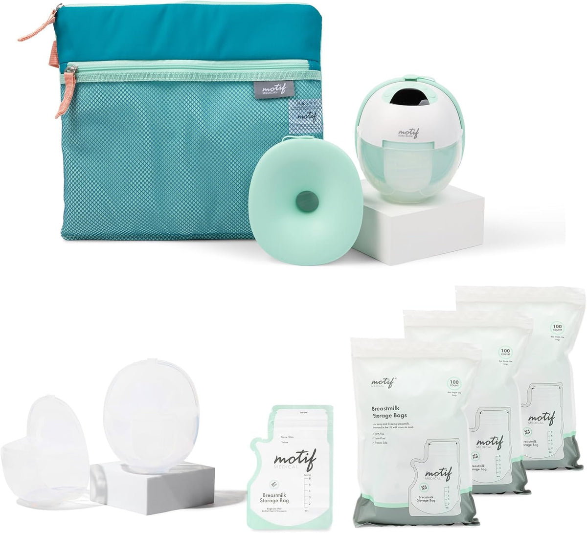 Motif Medical Aura Glow - Extractor de leche manos libres para lact...