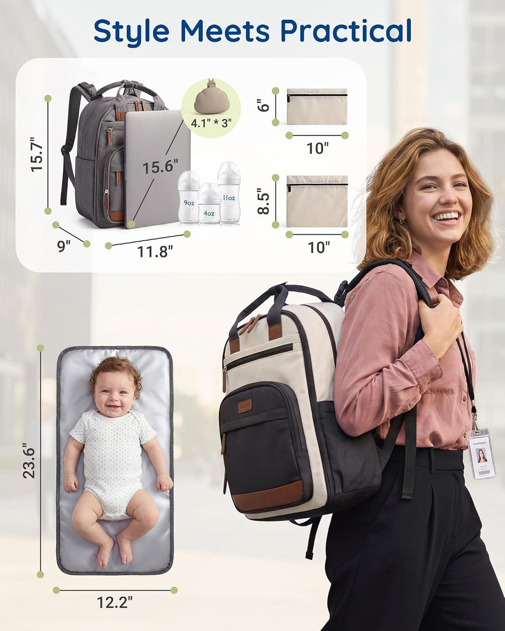mommore Bolsa de pañales para bebé con cambiador impermeable, Verde...