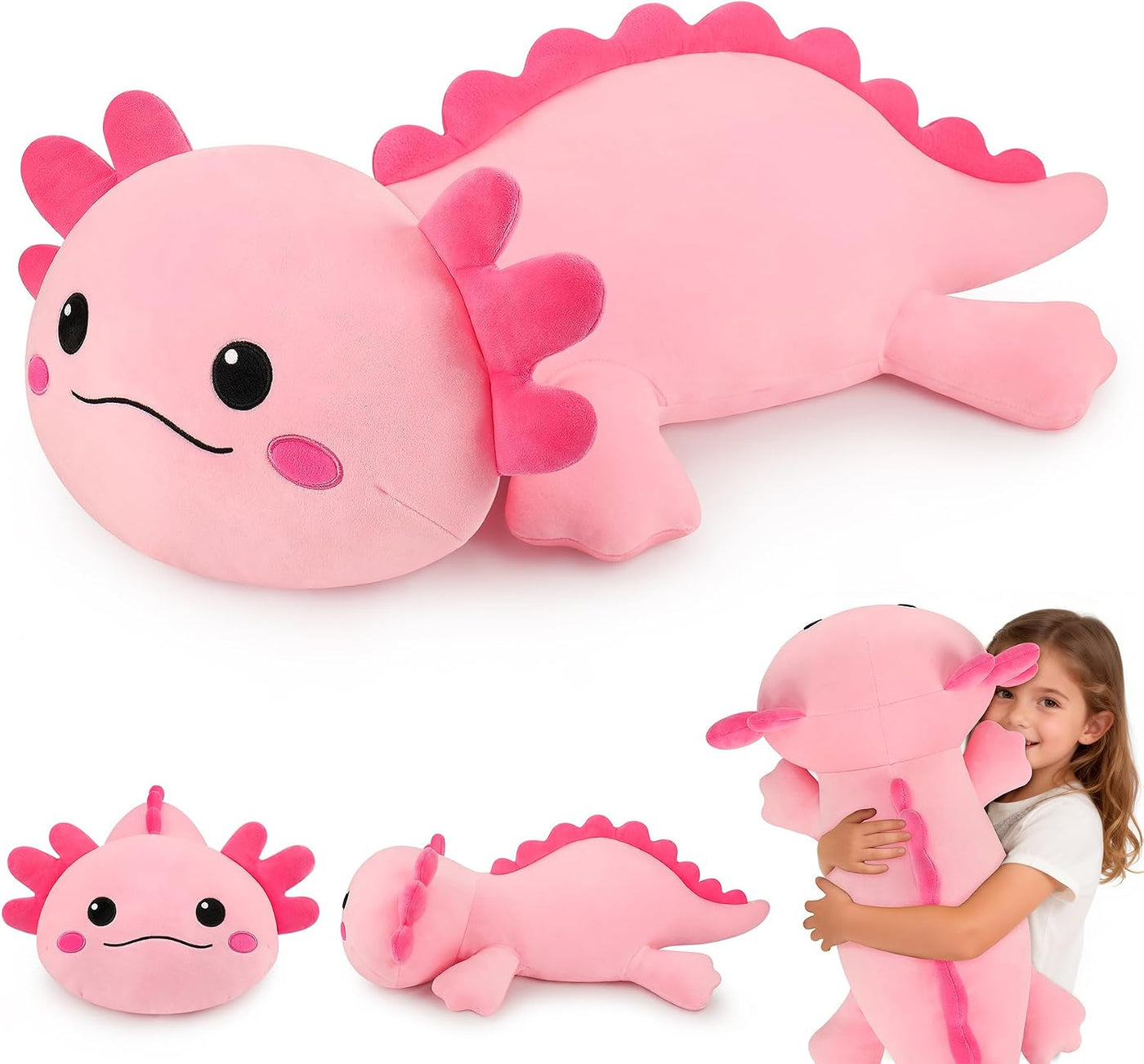 Peluche de ajolote rosa gigante de 30 pulgadas, almohada de peluche...