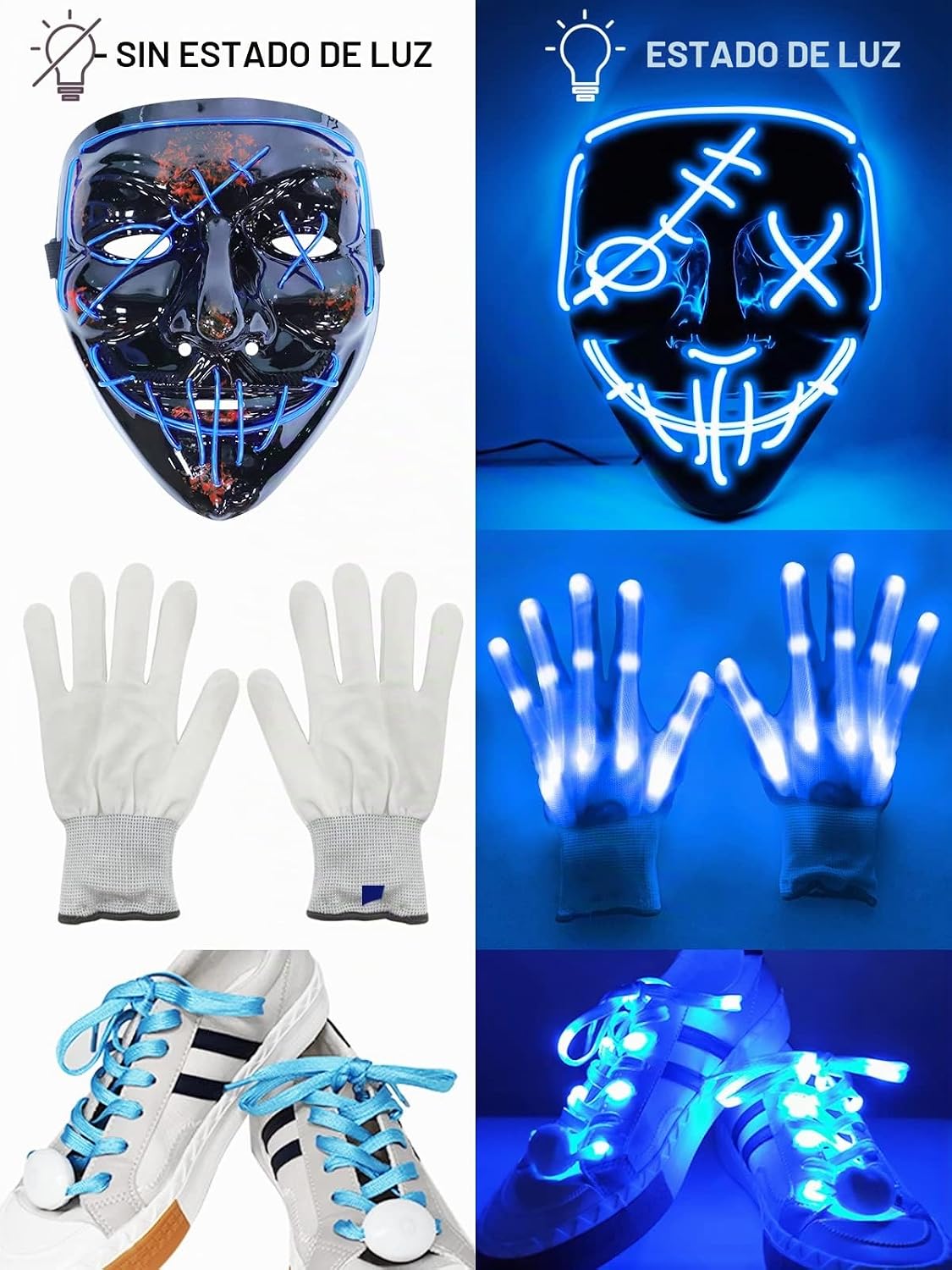 Conjunto de cordones para zapatos y guantes con máscara LED, kit de...