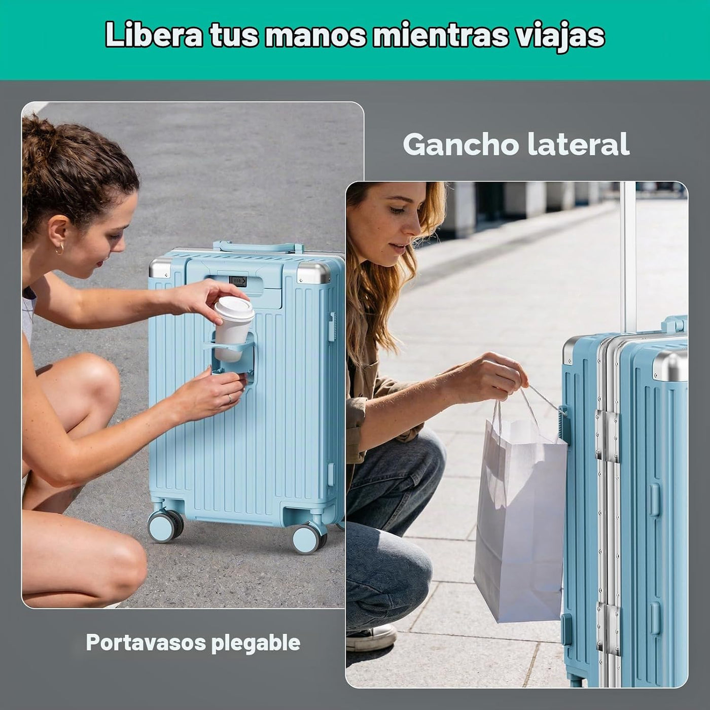 TIYFIY Equipaje de mano sin cremallera con portavasos y puertos USB...