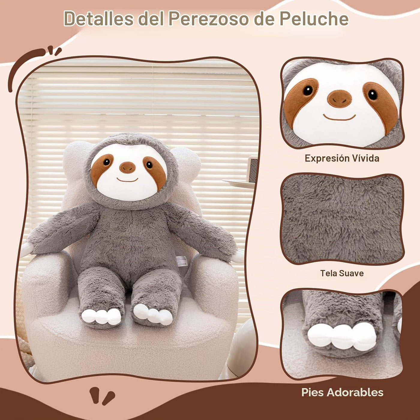 SQEQE Perezoso gigante de peluche de 30 pulgadas, perezoso de peluc...