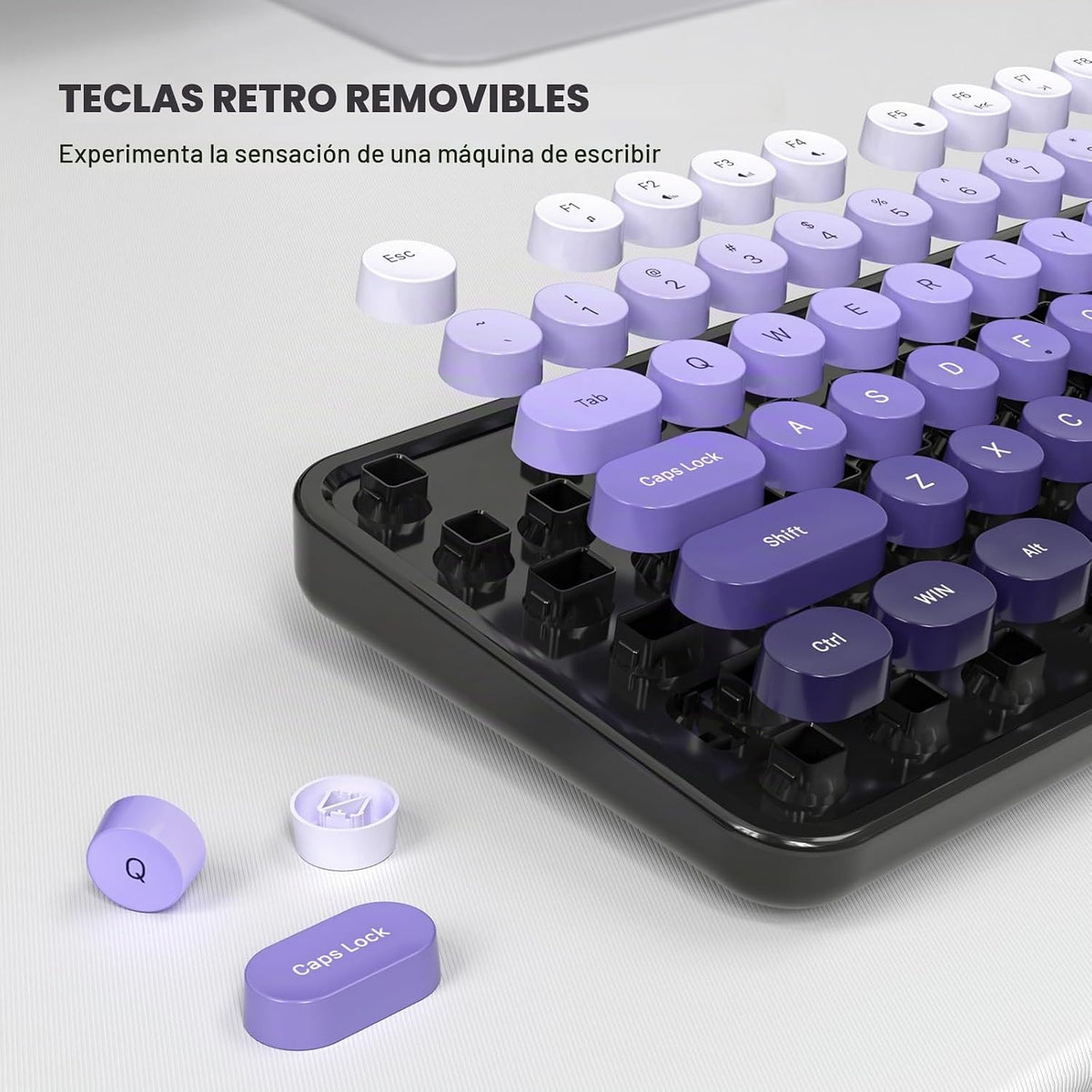 MOWUX Teclado de computadora con cable, teclado USB redondo retro P...