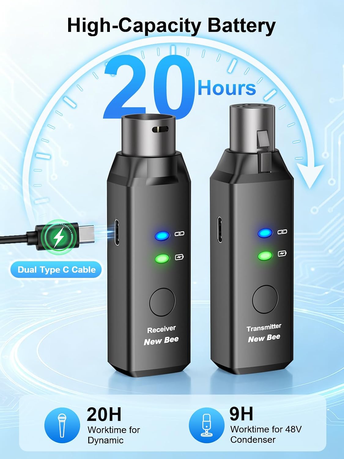 Transmisor y Receptor XLR Inalámbrico 5.8GHz para Micrófono Dinámic...