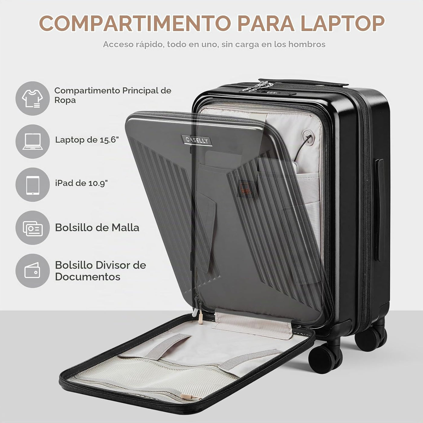 CASELLY Maletas de equipaje de mano con apertura superior, ampliabl...