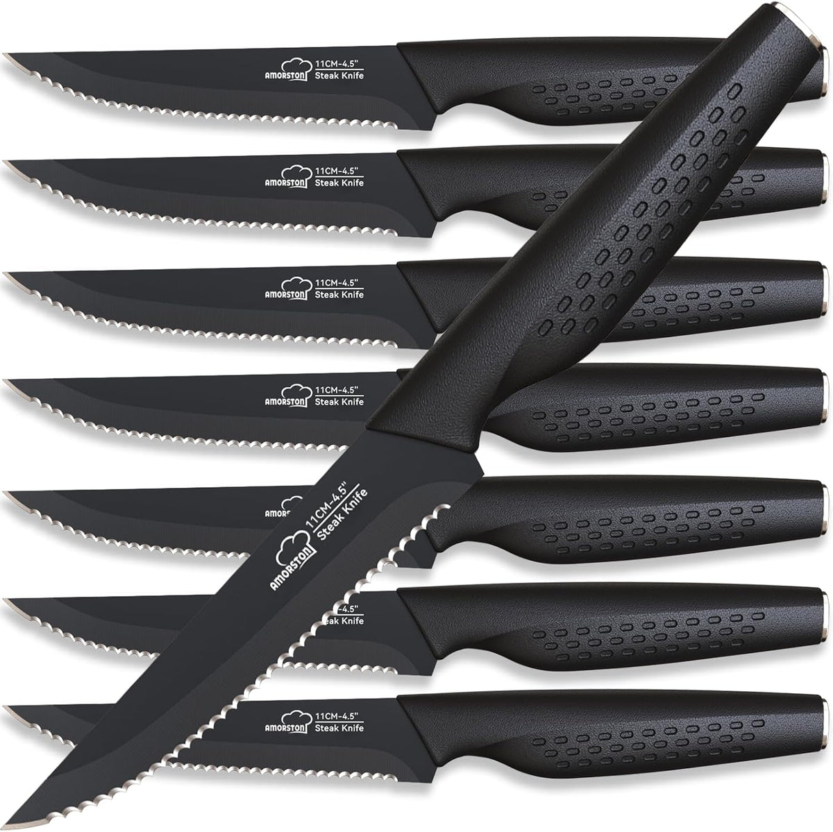 Amorston Cuchillos para carne, juego de 8 cuchillos de carne de ace...