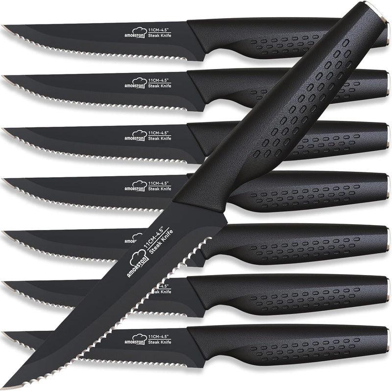 Amorston Cuchillos para carne, juego de 8 cuchillos de carne de ace...
