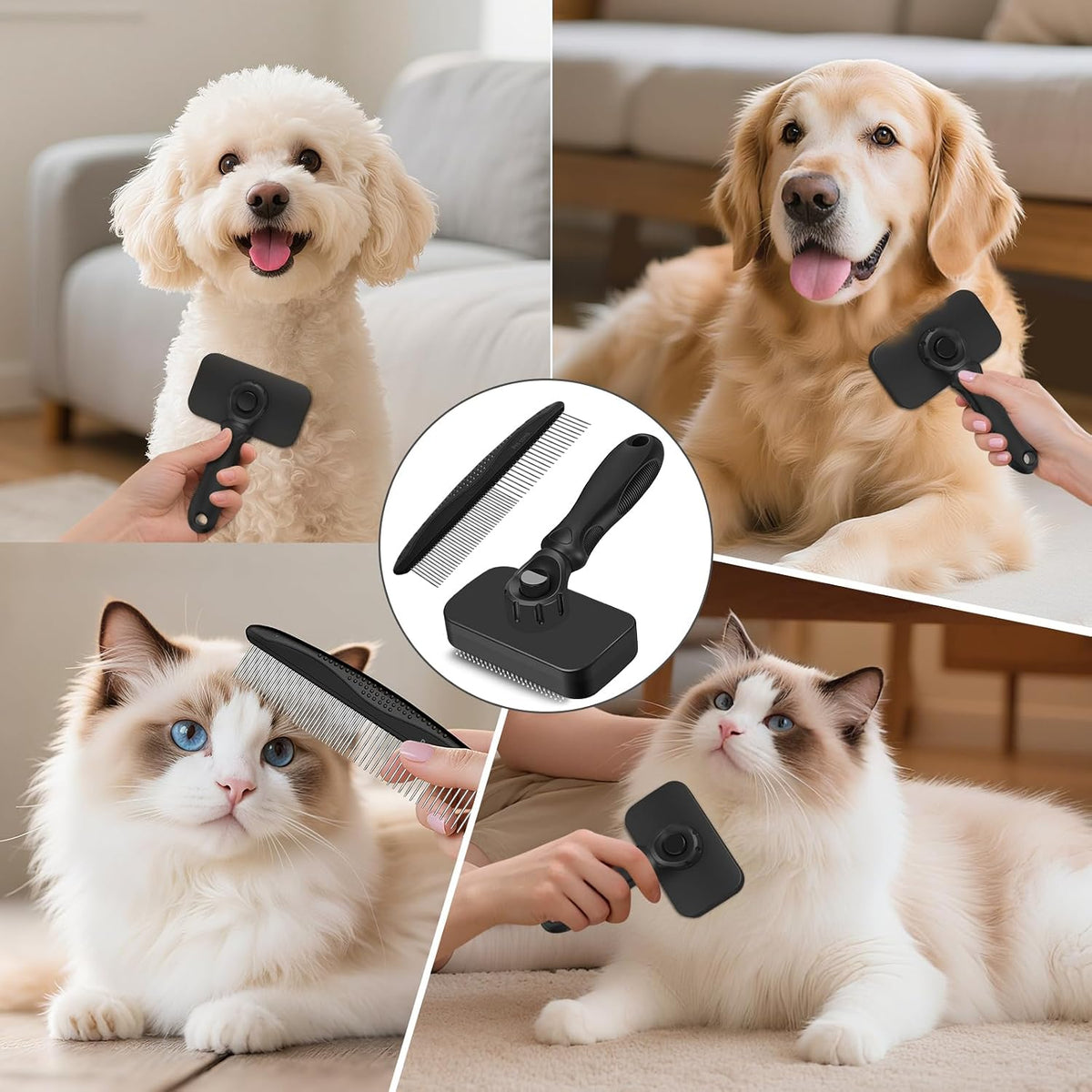 2 PCS Cepillo Slicker Autolimpiante y Peine para Perros - Herramien...