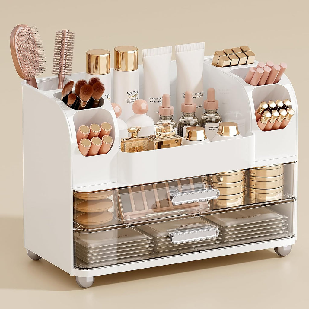 UFORU Organizador de maquillaje para encimera con 2 cajones grandes...