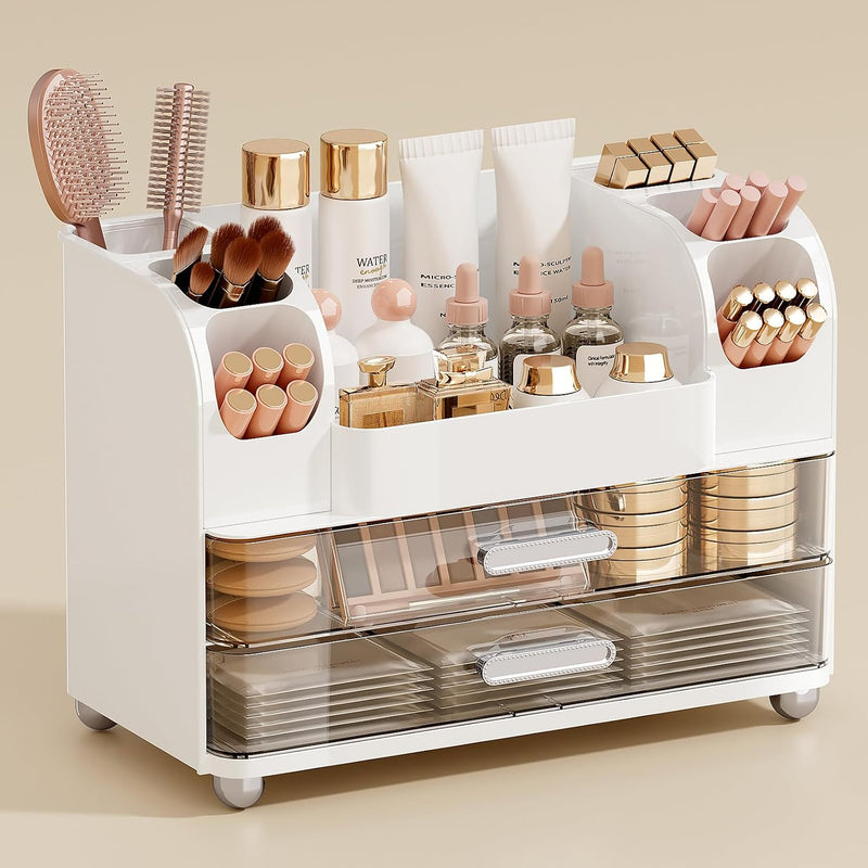 UFORU Organizador de maquillaje para encimera con 2 cajones grandes...