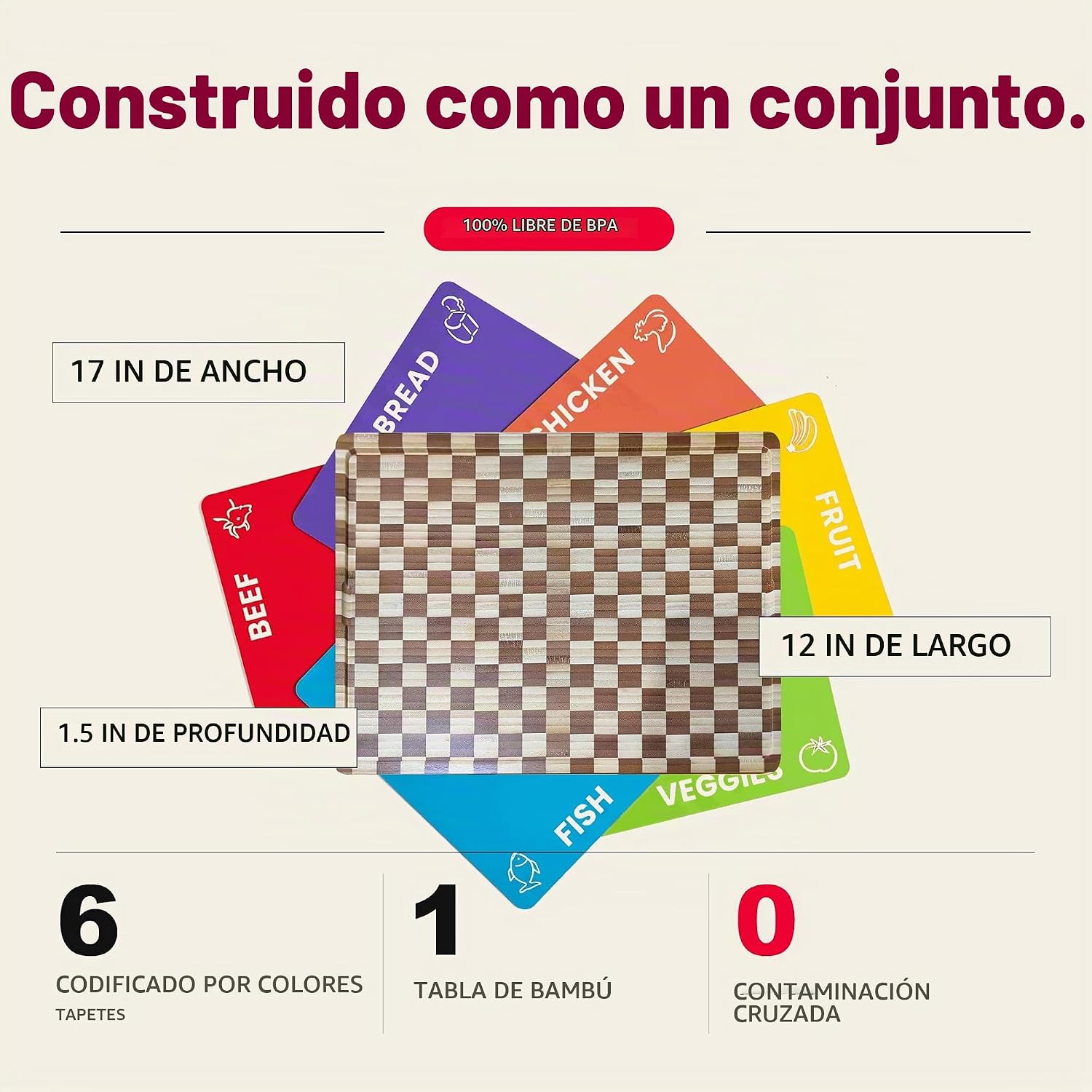Tabla de cortar de madera de bambú personalizada fácil de limpiar c...